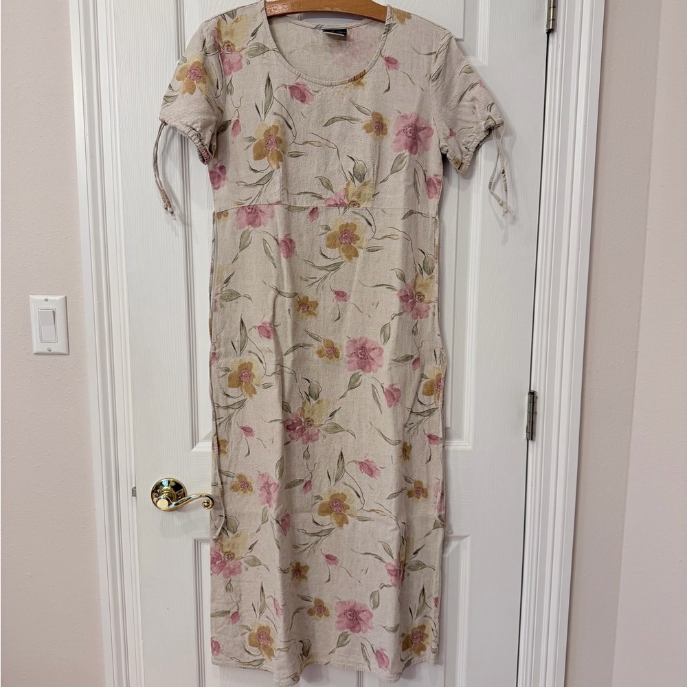 Floral Beige Dress Linen Blend